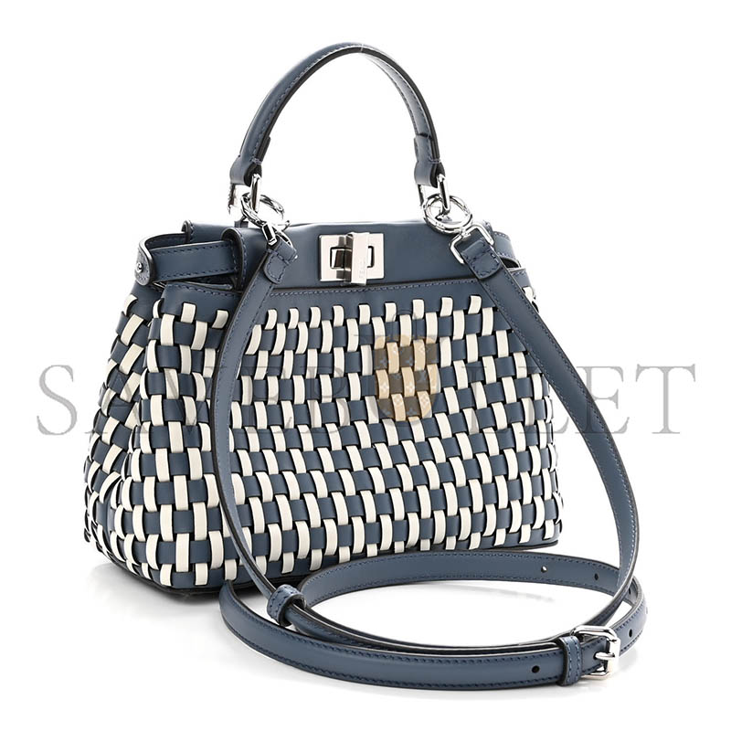 F**di calfskin woven mini peekaboo iconic satchel mirto white ice (24*18.5*10.5cm)